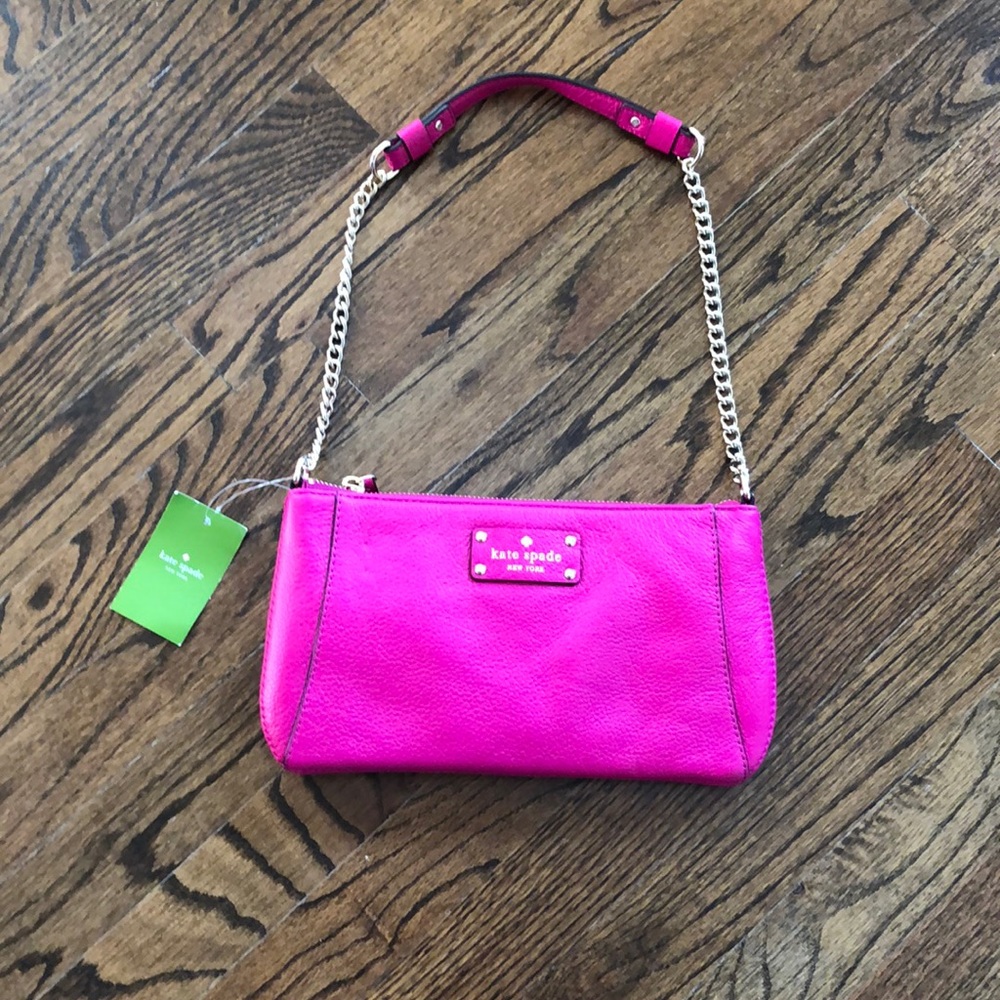 NWT, Kate Spade Adela Magenta Leather & Gold Chain Shoulder Bag!